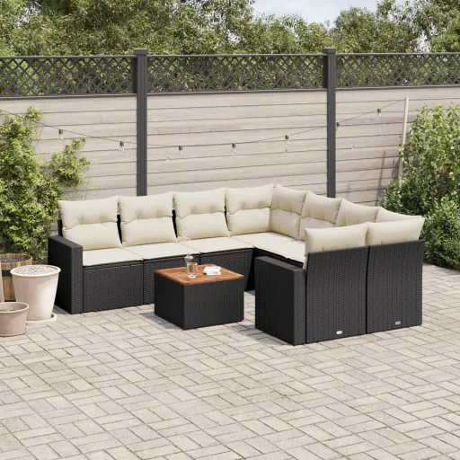 Set de Sofás de Jardín 8 Piezas y Cojines Ratán Sintético Negro