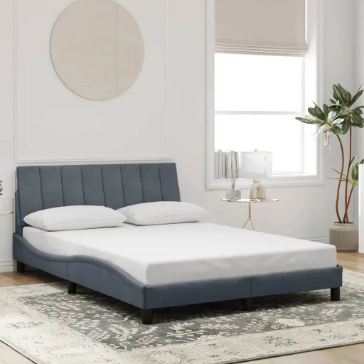 Estructura de Cama Sin Colchón Hanko Terciopelo Gris Oscuro 120x200cm