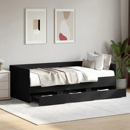 Sofá Cama Con Cajones Sin Colchón Negro 90x200 cm