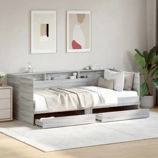 Sofá Cama Con Cajones Sin Colchón Gris Sonoma 100x200 cm