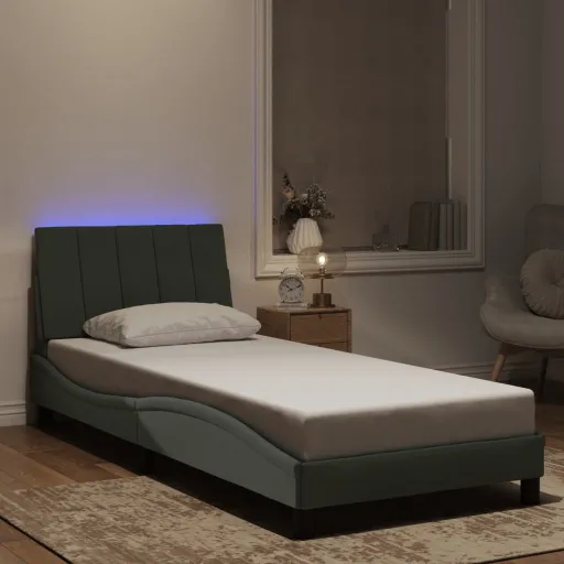 Estructura de Cama Con LED Sin Colchón Hanko Terciopelo Gris Claro 80x200 cm