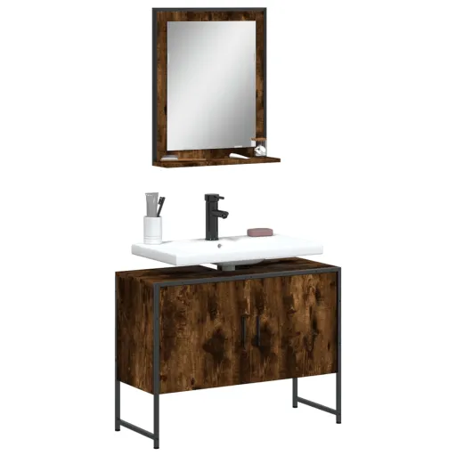 Set de Muebles de Baño 2 Pzas Madera Ingeniería Roble Ahumado