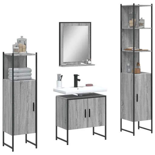 Set de Armario de Baño 4 Pzas Madera Contrachapada Gris Sonoma
