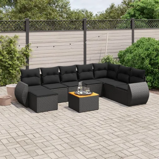 Set de Sofás de Jardín 8 Piezas y Cojines Ratán Sintético Negro