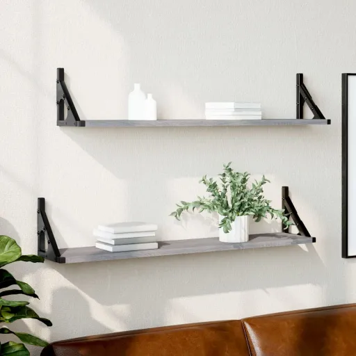 Estantes Pared 2 Uds Madera Ingeniería Gris Sonoma 80x15x15,5cm