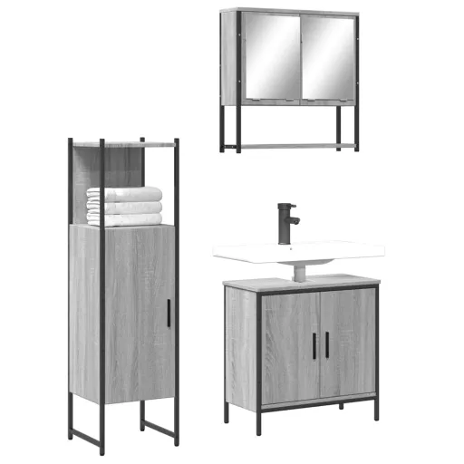 Set de Muebles de Baño 3 Pzas Madera Contrachapada Gris Sonoma