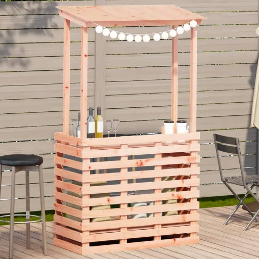 Mesa de Bar de Jardín Con Techo Madera Maciza 112,5x57x195,5 cm