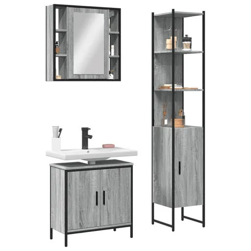 Set de Muebles de Baño 3 Pzas Madera Contrachapada Gris Sonoma