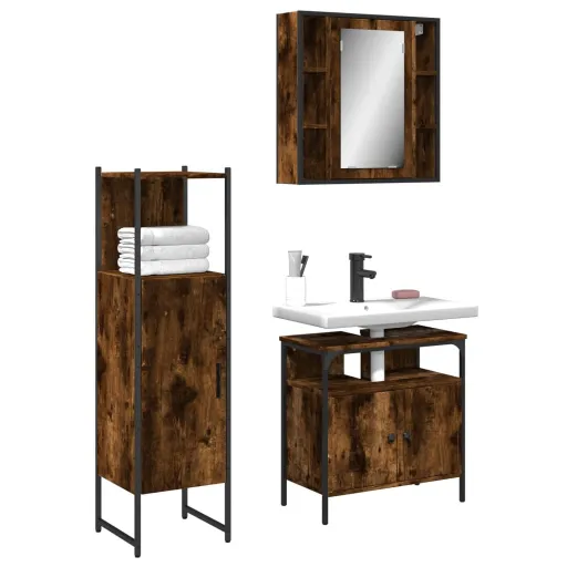 Set de Muebles Baño 3 Pzas Madera Contrachapada Roble Ahumado