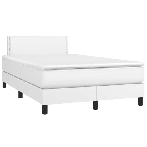 Cama Box Spring Colchón y LED Cuero Sintético Blanco 120x190 cm