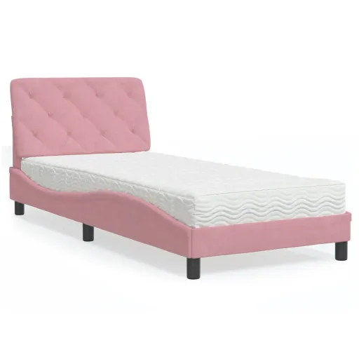 Cama Con Colchón Terciopelo Rosa 80x200 cm