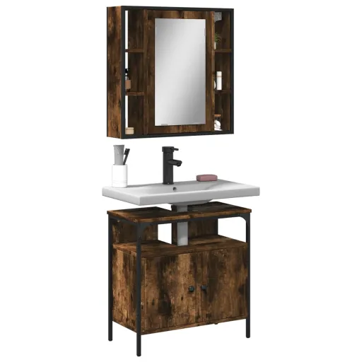 Set de Muebles Baño 2 Pzas Madera Contrachapada Roble Ahumado