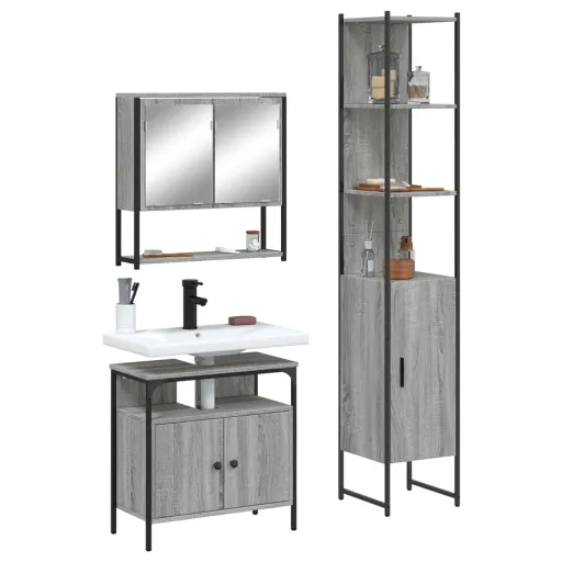 Set de Muebles de Baño 3 Pzas Madera Contrachapada Gris Sonoma