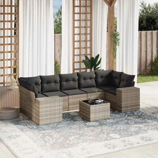 Set de Sofás de Jardín 8 Pzas y Cojines Ratán Sintético Gris