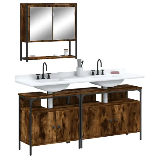 Set de Muebles Baño 3 Pzas Madera Contrachapada Roble Ahumado