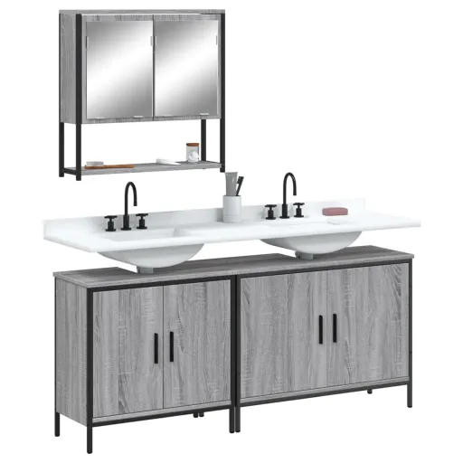 Set de Muebles de Baño 3 Pzas Madera Contrachapada Gris Sonoma