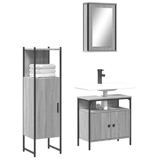 Set de Muebles de Baño 3 Pzas Madera Contrachapada Gris Sonoma