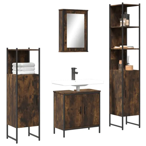 Set de Muebles Baño 4 Pzas Madera Contrachapada Roble Ahumado