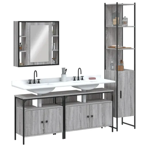 Set de Armario de Baño 4 Pzas Madera Contrachapada Gris Sonoma
