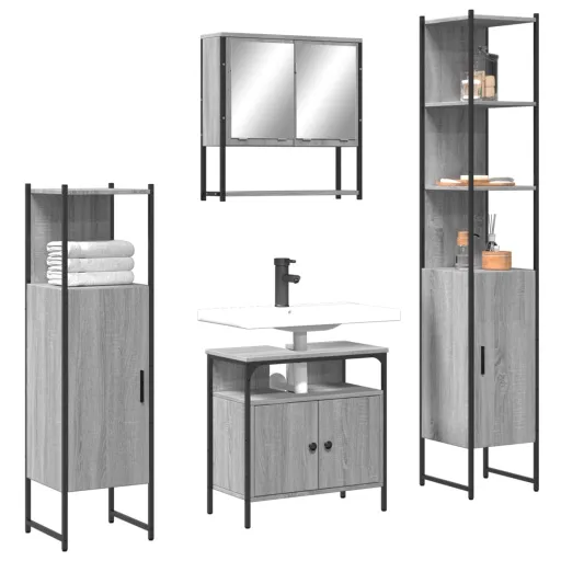 Set de Muebles de Baño 4 Pzas Madera Contrachapada Gris Sonoma