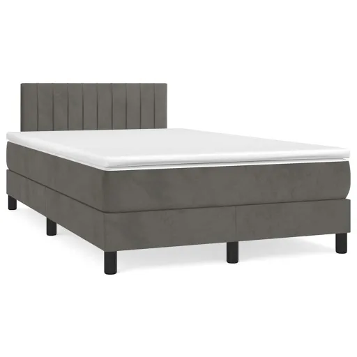 Cama Box Spring Colchón y LED Terciopelo Gris Oscuro 120x190 cm
