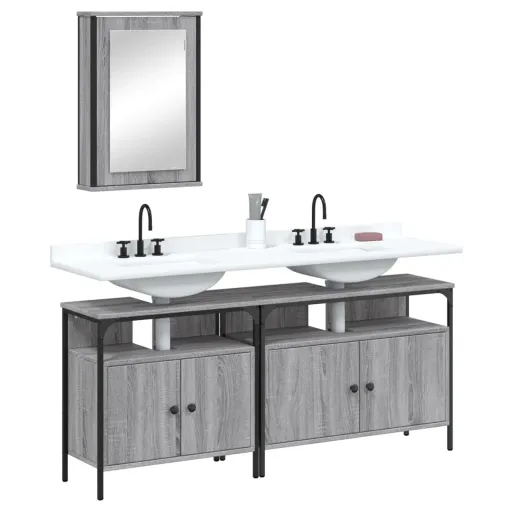 Set de Muebles de Baño 3 Pzas Madera Contrachapada Gris Sonoma