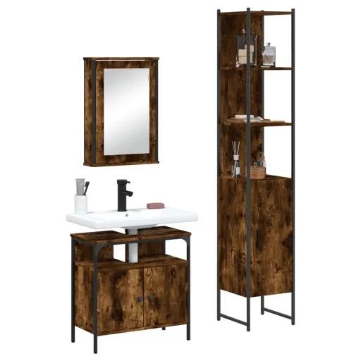 Set de Muebles Baño 3 Pzas Madera Contrachapada Roble Ahumado
