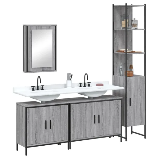 Set de Muebles de Baño 4 Pzas Madera Contrachapada Gris Sonoma