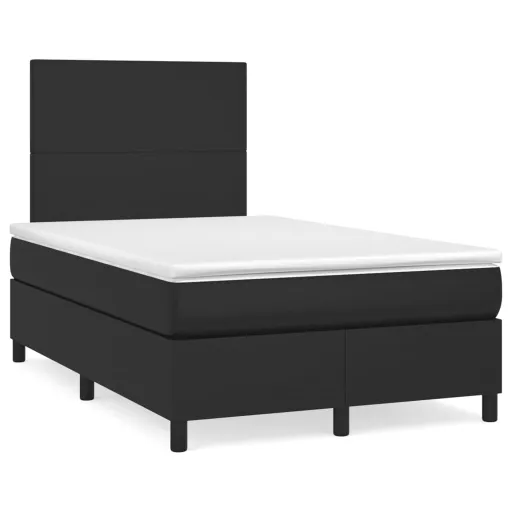 Cama Box Spring Con Colchón Cuero Sintético Negro 120x190 cm