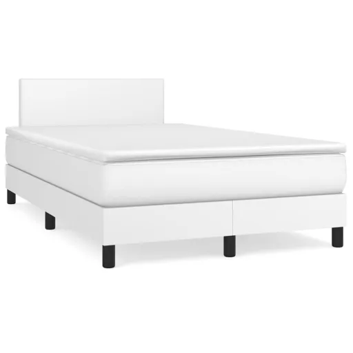 Cama Box Spring Con Colchón Cuero Sintético Blanco 120x190 cm
