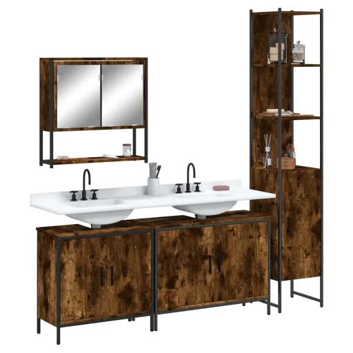 Set de Muebles Baño 4 Pzas Madera Contrachapada Roble Ahumado