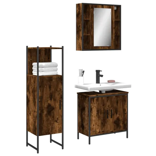 Set de Muebles Baño 3 Pzas Madera Contrachapada Roble Ahumado