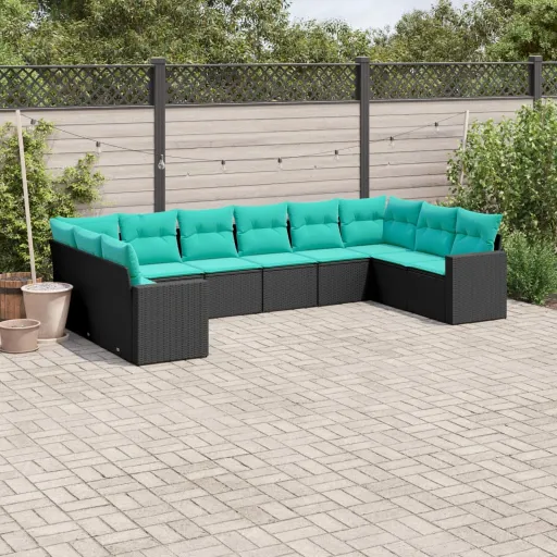 Set de Sofás de Jardín 10pzas Con Cojines Ratán Sintético Negro