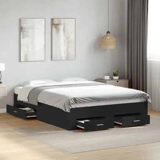 Cama Con Cajones Madera de Ingeniería Negro 135x190 cm