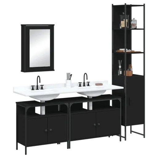 Juego de Muebles de Baño 4 Pzas Madera Contrachapada Negro