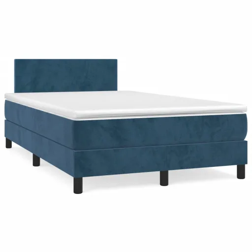 Cama Box Spring Con Colchón Terciopelo Azul Oscuro 120x190 cm