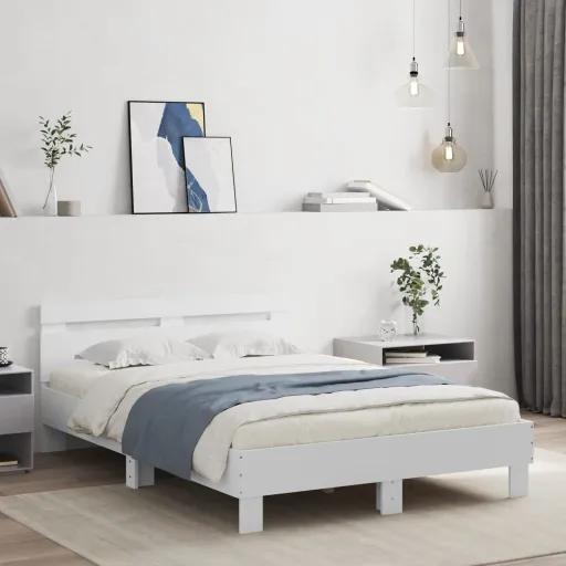 Estructura de Cama Con Cabecero y Luces LED Blanco 120x190 cm