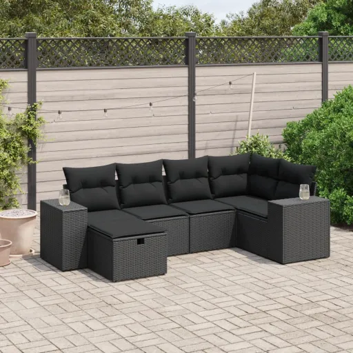 Set de Sofás de Jardín 6 Piezas y Cojines Ratán Sintético Negro