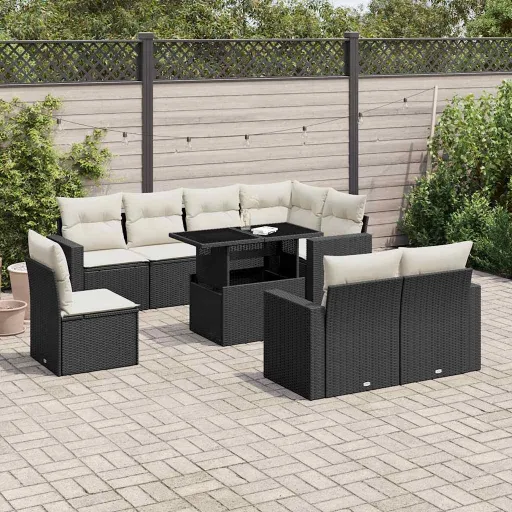 Set de Sofás de Jardín 8 Piezas y Cojines Ratán Sintético Negro