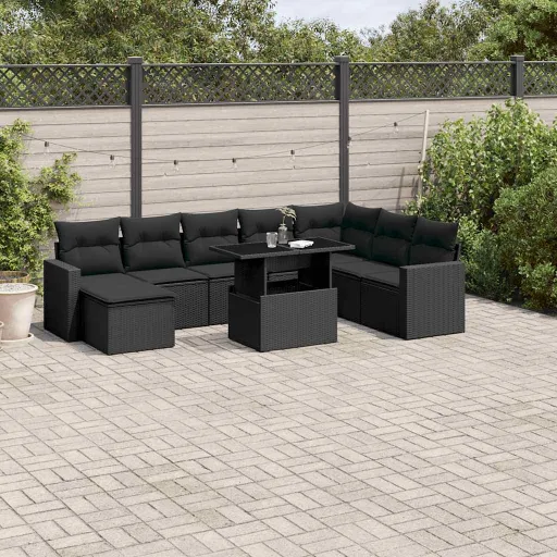 Set de Sofás de Jardín 8 Piezas y Cojines Ratán Sintético Negro