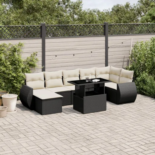 Set de Sofás de Jardín 8 Piezas y Cojines Ratán Sintético Negro