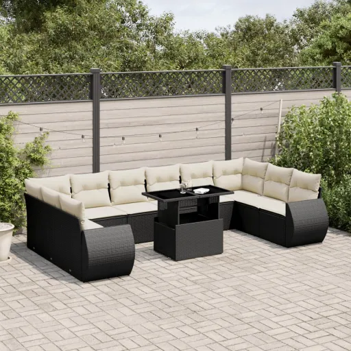 Set de Sofás de Jardín 11 Pzas y Cojines Ratán Sintético Negro