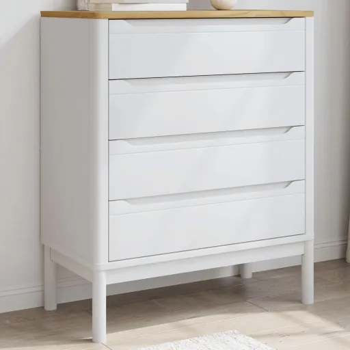 Cómoda Cajonera FLORO Madera Maciza de Pino Blanco