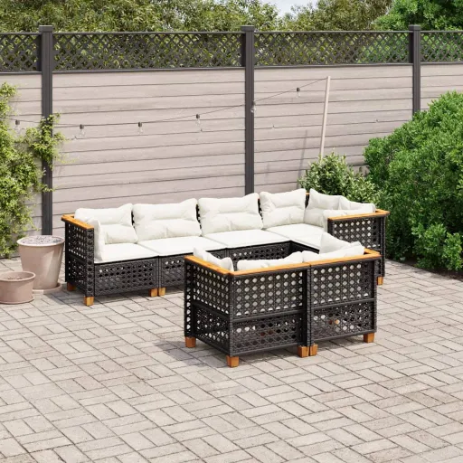 Set de Sofás de Jardín 7 Pzas Con Cojines Ratán Sintético Negro