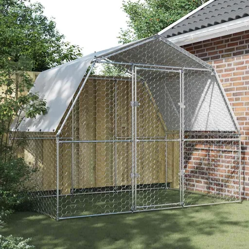 Gallinero Con Techo y Puerta Acero Galvanizado Plateado