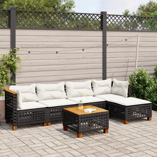 Set de Sofás de Jardín 6 Piezas y Cojines Ratán Sintético Negro