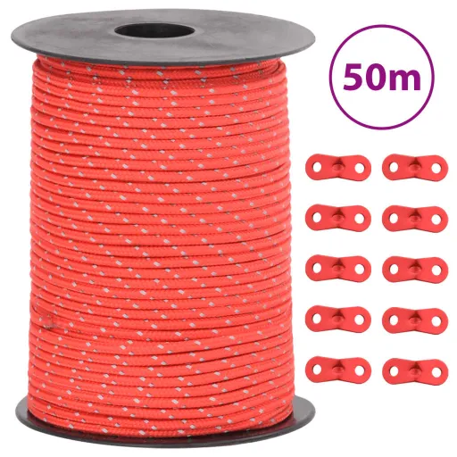 Cuerda de Vientos Con Tiras Reflectantes y Tensores 50 m 3 mm