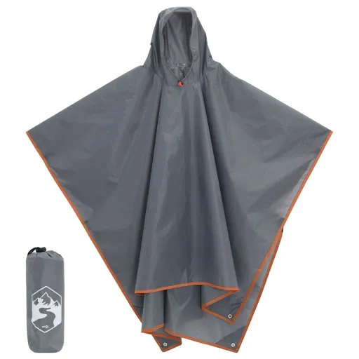 Poncho de Lluvia Con Capucha 2 en 1 Gris y Naranja 223x145 cm