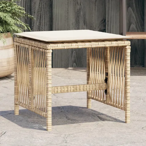 Taburetes de Jardín Con Cojines 4 Uds Ratán PE Beige 41x41x36cm