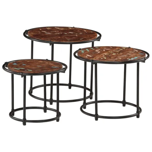 Mesas Apilables 3 Piezas Madera Maciza Reciclada
